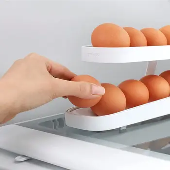 Plastikinis sulankstomas automatinis kiaušinių laikymo konteineris 2 pakopų kiaušinių stovo laikymo dėžutė šaldytuvo maisto konteineriui