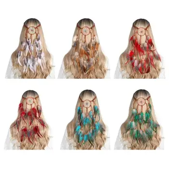 Plunksna&karoliukai Dekorai Galvos apdangalas moterims Dreamcatchers Tinklinis plaukų juosta Etninio stiliaus plaukų lankelis fpr Helovino vakarėlis