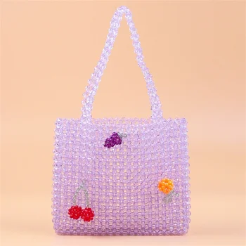 Populiarios vasaros purpurinio perlo rankinės mergaitėms Tuščiavidurės rankų darbo karoliukais sušukuotos peties sankabos krepšys