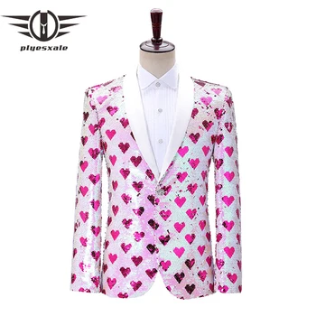 Prabangios spalvingos blizgučių švarko kostiumo striukės Terno Masculino Slim Fit Stage Prom kostiumas Homme Mariage Glitter Blazer Hombre Q583
