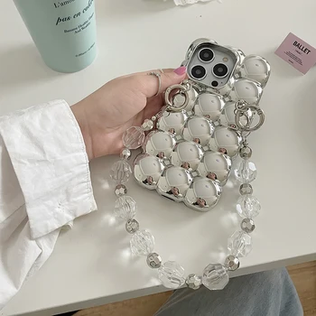 Prabangus galvanizuotas sidabrinis 3D kiaušinių pudra sulankstomas telefono dėklas, skirtas iPhone 14 13 Pro 12 11 Pro Max 12Pro Max Cover Shockproof Funda