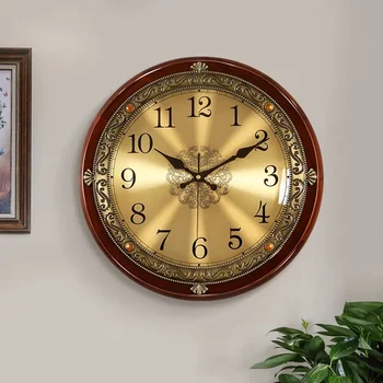 Prabangus medinis sieninis laikrodis metalinis retro Šiaurės Amerikos stiliaus auksinis tylus sieninis laikrodis miegamasis Nuskustas prašmatnus Svetainė Horloge Dovana