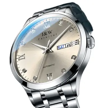 Prabangus prekės ženklas I&W Karnavaliniai vyriški laikrodžiai Japonija MIYOTA automatiniai mechaniniai safyras Vandeniui atsparus dvigubas kalendorius Deimantiniai laikrodžiai C555S