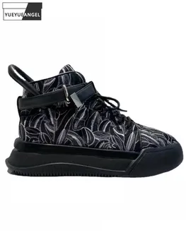 Prekės ženklo dizaineris Vyrai Aukštas viršutinis siuvinėjimas Riedlentės batai Suvarstomi storos platformos sportbačiai Hip Hop Jogger sagtis Dirželis Laisvalaikio batai
