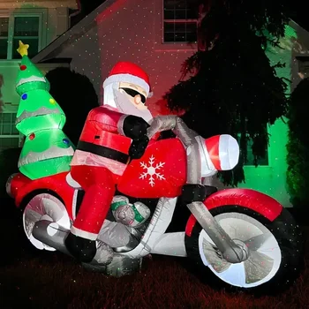 Pripučiamas Kalėdų senelis Jodinėjimas motociklu su Kalėdų eglute LED apšviesti pripučiami žaislai Kalėdinė dekoracija lauko kiemo sodui