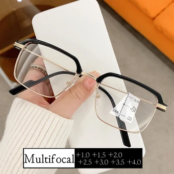 Progresyvūs daugiažidininiai artimieji akiniai moterims ir vyrams Prabangūs metaliniai skaitymo akiniai Mėlyna šviesa Blokuojantys presbiopijos akiniai