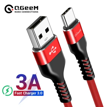 QGeeM 3A USB C C kabelis C tipo laidas, skirtas Xiaomi OPPO Realme Poco Oneplus Redmi telefono įkroviklis Greito įkrovimo įkroviklis USB tipo C laidas