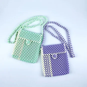 Rankų darbo karoliukais perlų sagtis moteriškas krepšys Nauja mada INS tekstūros kontrasto spalvų dizainas Vieno peties skersinės rankinės moteriai