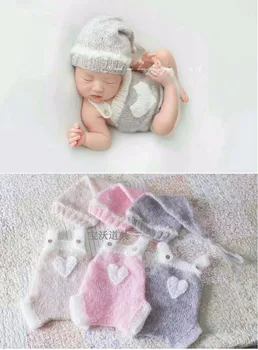Rankų darbo moheros kūdikių apranga Megzta miegamoji kepurė Kūdikių drabužiai Mergaičių arba berniukų romperio rinkinys Naujagimio variklio dangčio rekvizitas Kūdikio pilnas komplektas