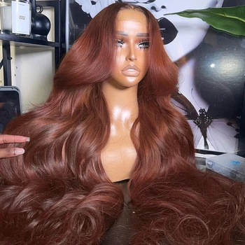 Rausvai ruda kūno banga nėrinių priekiniai perukai moterims Sintetinis perukas Omber raudoni nėriniai priekinis perukas Iš anksto nupešta plaukų linija su kūdikių plaukais
