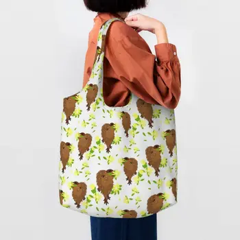 Recycling Capybara Suteikia gėlių raštą Pirkinių krepšys Moterų drobė Pečių krepšys Patvarios bakalėjos prekės Pirkėjų krepšiai Rankinės