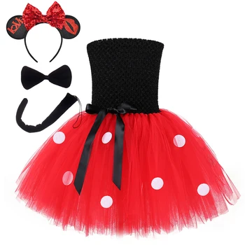 Red Minnie Mouse Tutu suknelė mergaitėms Disney Princess Cosplay kostiumai vaikams Animacinis filmas Gyvūnų apranga Gimtadienio drabužių komplektas