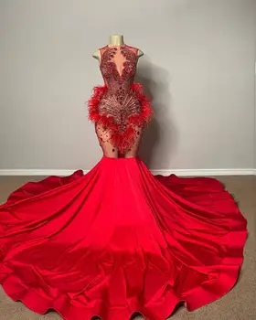 Red Prom suknelės Undinėlė 2024 Prigludusios blizgančios deimantinės juodos merginos Prom Gala chalatai Gimtadienio vakarėlio apranga