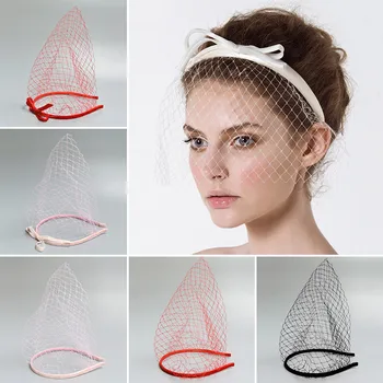 Retro Birdcage Veil Galvos juosta su Bowknot Vintage Mesh Hairband Fascinator Hat Wedding Bridal Headpiece Party Hair Accessories