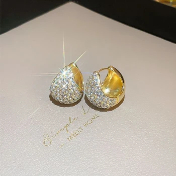 Retro Full Crystal Round Gold Color Ear Buckle 2023 Nauji prabangūs blizgūs lankelio auskarai moterims Mados papuošalų vestuvių dovana