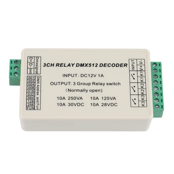 RISE-WS-DMX-RELAY-3CH DMX512 Dekoderių relės LED valdiklis LED juostos šviesos LED lempai DC12V 10Ax3 kanalui