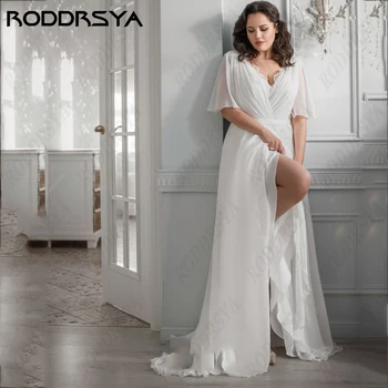 RODDRSYA Sexy High Split Plus Size vestuvinės suknelės nuotakai Boho Vestido De Novia Romantic Chiffon A-Line nuotakos chalatų paplūdimys