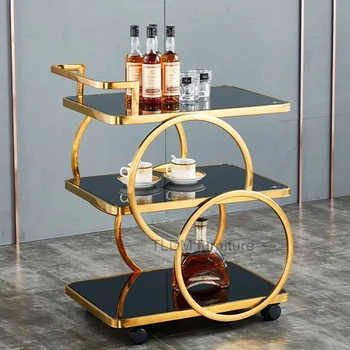 Rolling Bar stalai Vežimėlis Virtuvės vežimas Metalinis vyno stovas Patiekiamas Riedantis vežimėlis Šoninės lentynos Archivadores Hotel Furiture