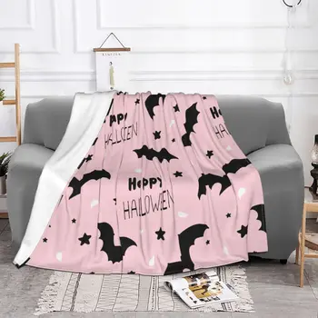 Rožinės šikšnosparnių Helovino antklodės Koralų vilnos pliušinė dekoracija Daugiafunkcinė itin šilta antklodė namų lauko antklodei