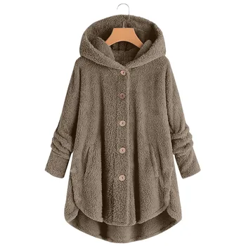 Rudens žieminis paltas Moterys Šiltas meškiukas Paltas Vilnos striukė Moteriškas pliušinis paltas Striukė su gobtuvu Nauji moteriški paltai Vienspalvė striukė