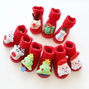 Ruduo-žiema Vilnoniai paminkštinti batai ir kojinės Kūdikių kalėdinės kojinės Kūdikis Neslidus mažylis Raudonos Grindys Kojinės