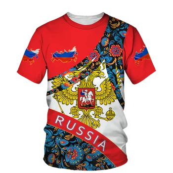 Rusija Vyriški marškinėliai Laisvalaikio vasaros apvalus kaklas Rusijos vėliava trumpomis rankovėmis Topstees Vyriški drabužiai Gatvės drabužiai Oversized Marškinėliai