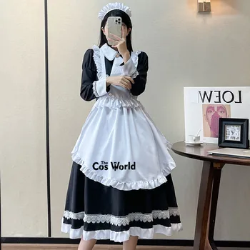 S-5XL Lolita Juodai balta ilgomis rankovėmis Prijuostė Namų tvarkytoja Tarnaitė Tarnaitė Suknelė Uniforma Apranga Anime Cosplay kostiumas