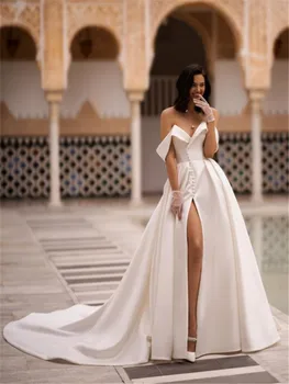 Satin vestuvinė suknelė Vestido De Noiva Simples Ball Gown Off Shoulder Novia 2024 Vestidos Boda nuotakai Novias Robe Mariage suknelė