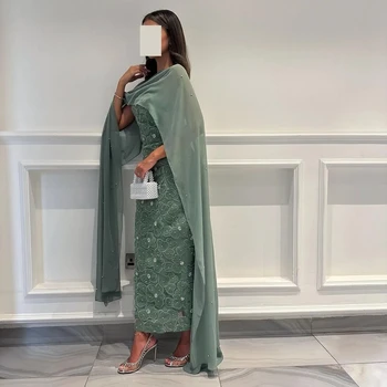 Saudo Arabija Undinėlė Prom suknelės 3D Gėlės Vakarinės suknelės Gėlės Karoliukų karoliukų ilgis Moteriškos oficialios progos Vakarėlių suknelės