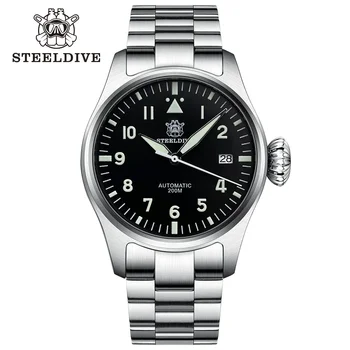 SD1928 STEELDIVE 39mm Simple Design 200M vandeniui atsparus C3 Žalias šviečiantis NH35 automatinis 10mm Big Crown vyriškas nardymo laikrodis Reloj
