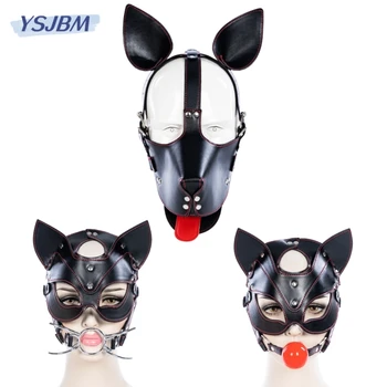 Seksualus šuniukas Cosplay kostiumas iš PU odinis BDSM vergijos diržų kaukė Burnos gagas moterims Vyrai Suaugusiųjų žaidimai Suvaržymas Sekso žaislai