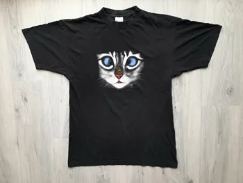 Senovinis 90-ųjų juokingas katės marškinių kačiukas su bite ant nosies