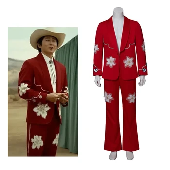 Siaubo filmas Nope Ricky Jupe Park cosplay kostiumai raudonas kostiumas suaugusiems vyrams Ricky raudona uniforminė suknelė sceninis spektaklio kostiumas