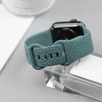 Silikoninis graviruotas dirželis Apple Watch Band Ultra 44mm 45 40 41 Stilinga gėlių rašto sportinė apyrankė, skirta iWatch 9 8 7 se 6 5