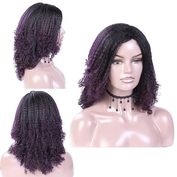 Sintetinis perukas Trumpi kinky tiesūs pinti perukai juodaodžių moterų vakarėliui Cosplay Wig Ombre Black and Purple Color 12