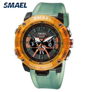 SMAEL Brand Outdoor Sport Wtach for Men Digital Waterproof PU Band Rankinis laikrodis Dvigubas ekranas Vyriški kariniai laikrodžiai Vyriškas laikrodis