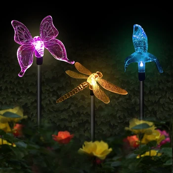 Sodo saulės šviesa Lauko saulės energija varomas kelias Šviesa IP65 vandeniui atspari kraštovaizdžio vejos lempa RGB spalvingas paukščių laumžirgis drugelis