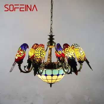 SOFEINA Tiffany Papūga Šviestuvas LED Vintage Creative Color Glass Pakabinamas Lempos dekoras namams Svetainė Miegamasis Viešbutis