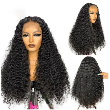 Soft 180Density 26inch Long Glueless Black Kinky Curly Nėrinių priekinis perukas Afrikos moterims Babyhair Preplucked Karščiui atsparus kasdien