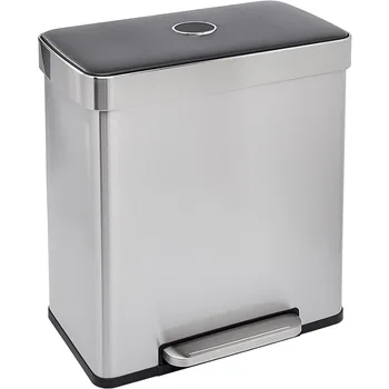 Stačiakampė perdirbimo šiukšliadėžė su 2 skyriais, pilka, sidabrinė, 60 litrų