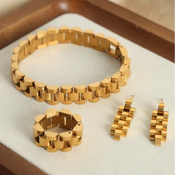 Stilingas 18K paauksuotas nerūdijančio plieno geometrinis laikrodžių juostos auskaras Auskarai moterims Metalo tekstūros rinkinys Papuošalų dovana