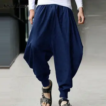 Streetwear Mens Spring Vintage Loose Kelnės Solid Color Tie-up Drawstring Harem Pant for Men Summer Fashion Lantern Kelnės