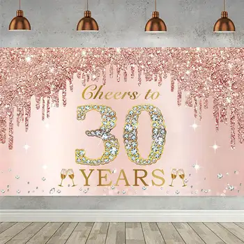 Su 30-uoju gimtadieniu Vakarėlio dekoravimo reklamjuostė Fonas Trisdešimt sveikinimų iki 30 metų Rožinis rožinis auksinis fonas moterims Pagal užsakymą