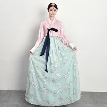 Suaugusių moterų aukščiausios klasės korėjietiški drabužiai, marlės sijonai, pavasario, vasaros, rudens tradiciniai rūmų kostiumai, korėjiečių etniniai šokiai
