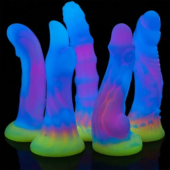 Suaugusiųjų žaislai Mieli nauji šviečiantys dildo analinio sekso žaislai moterims vyrams spalvingi švytintys dildo didžiuliai drakono monstrai Dildo užpakalio kištukas