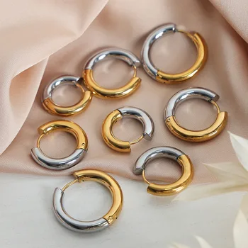 Sujungiantys storo ausies žiedo sagties lankelio auskarai moterims 18K Plated Gold Geometriniai hiphopo auskarai Papuošalai Moterų vakarėlis