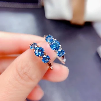 Sužadėtuvių žiedas Fashion Blue Topaz Brangakmenio žiedas moterims Puikūs papuošalai Tikri 925 sidabro natūralaus perlo mergaitės gimtadienio datos dovana