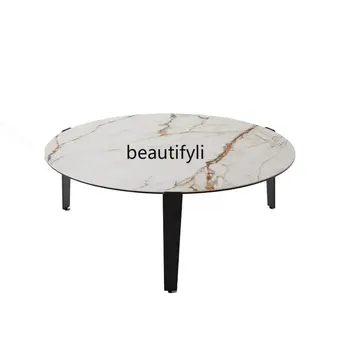 Svetainė Pagrindinis Šiaurietiškas paprastas akmens plokštelė Kavos staliukas grūdintas stiklas Lengvas prabangus modernus derinys Arbatos stalas baldai