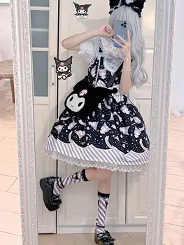 Sweet Lolita Jsk Cartoon Print Princess Dress Women Cute Bow Nėrinių vakarėlio dirželio suknelės Girly Harajuku Kawaii Y2k Mini Vestidos