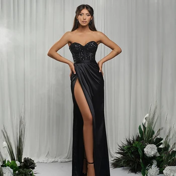 Thinyfull Black Prom suknelės Formali undinėlė Mieloji Sequines vakarinė suknelė Moterys Naktinis kokteilių vakarėlis Prom chalatai Pasirinktinis dydis